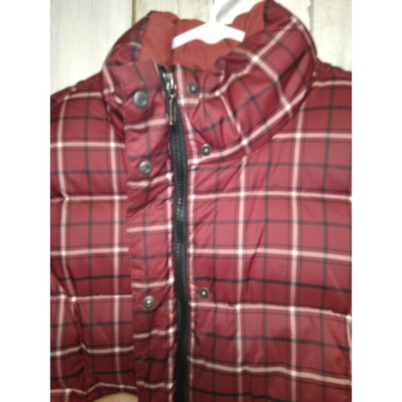 EDDIE  BAUER M MULTI RED PLAID PREM. GOOSE DOWN/ FULL ZIP PUFFER VEST  Pre-Owned - Picture 3 of 8